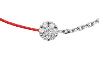 Bracelet, necklace and earrings red thread, diamonds and