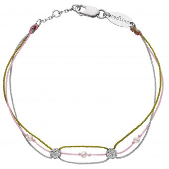 Bracelet, necklace and earrings red thread, diamonds and