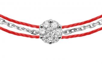 Bracelet, necklace and earrings red thread, diamonds and