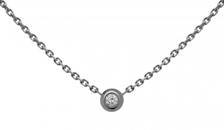 Chain Necklace For Women with 0.05ct Round Diamond in Black Gold Bezel Setting - Redline - 0++