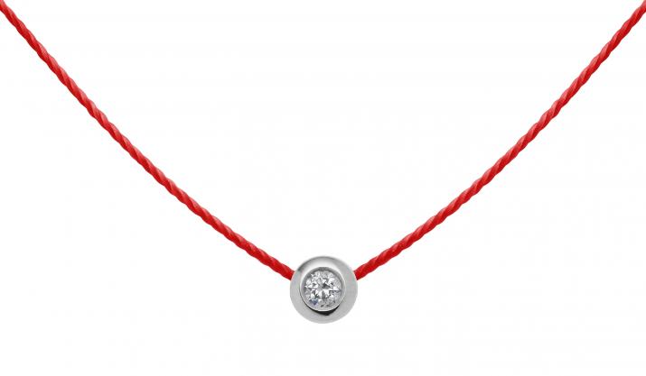 String Necklace For Women with 0.05ct Round Diamond in White Gold Bezel Setting - Redline - 0++