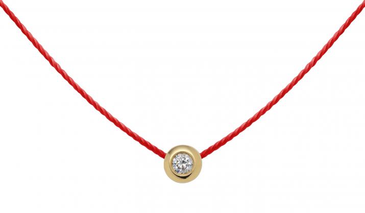 String Necklace For Women with 0.05ct Round Diamond in Yellow Gold Bezel Setting - Redline - 0++