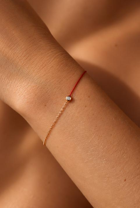 String-Chain Bracelet For Women with 0.02ct Round Diamond in Rose Gold Bezel Setting - Redline - 0++