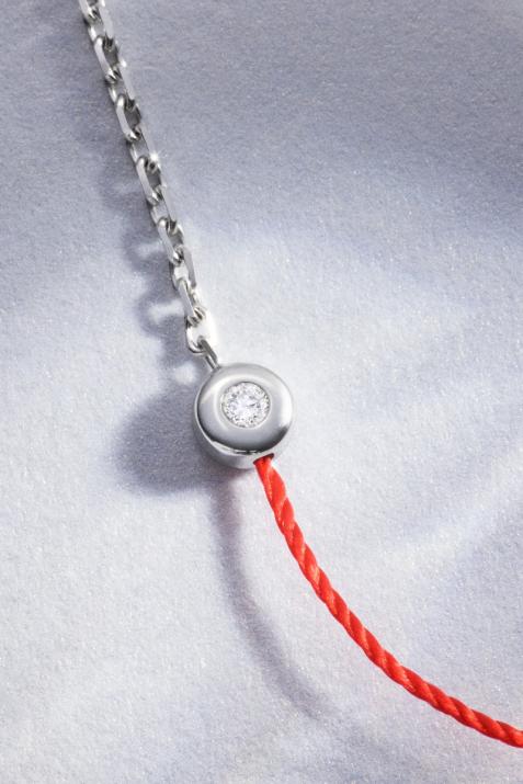 String-Chain Bracelet For Women with 0.02ct Round Diamond in White Gold Bezel Setting - Redline - 0++