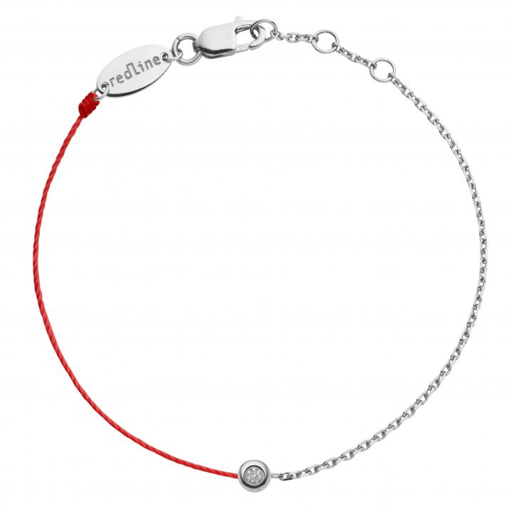 String-Chain Bracelet For Women with 0.02ct Round Diamond in White Gold Bezel Setting - Redline - 0++