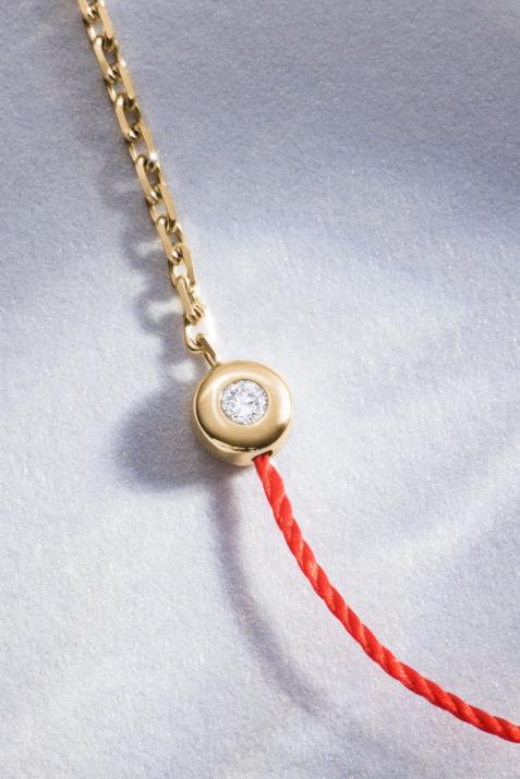 String-Chain Bracelet For Women with 0.02ct Round Diamond in Yellow Gold Bezel Setting - Redline - 0++