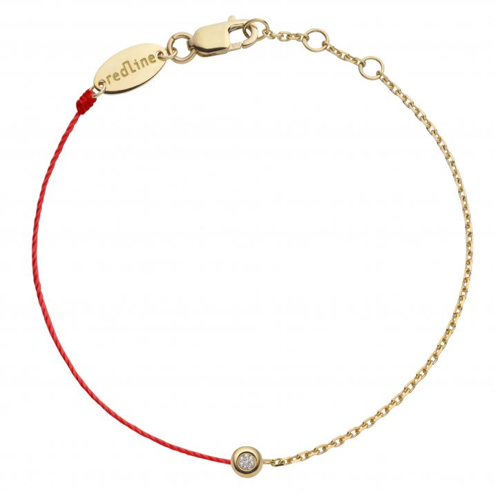 String-Chain Bracelet For Women with 0.02ct Round Diamond in Yellow Gold Bezel Setting - Redline - 0++