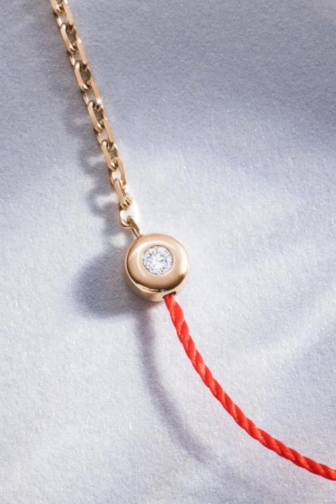 String-Chain Bracelet For Women with 0.02ct Round Diamond in Rose Gold Bezel Setting - Redline - 0++