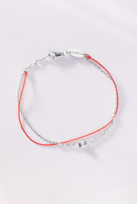 String Bracelet For Women with 0.05ct Round Diamond in White Gold Bezel Setting - Redline - 0++
