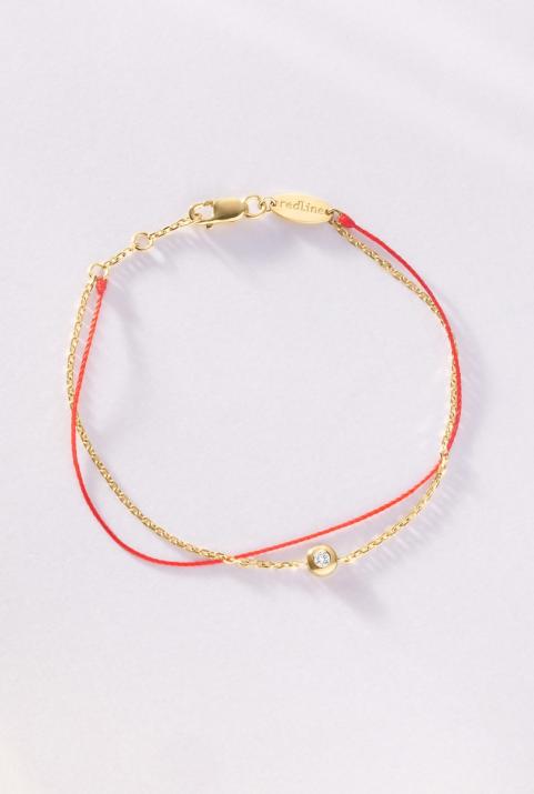 String Bracelet For Women with 0.05ct Round Diamond in Yellow Gold Bezel Setting - Redline - 0++