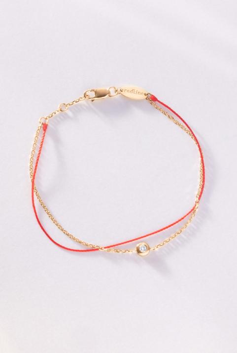 String Bracelet For Women with 0.05ct Round Diamond in Rose Gold Bezel Setting - Redline - 0++