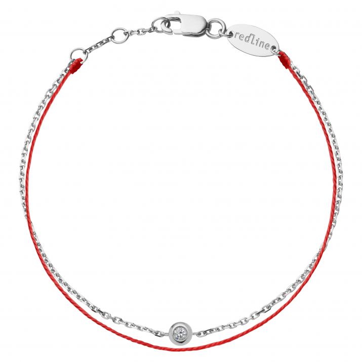 String Bracelet For Women with 0.05ct Round Diamond in White Gold Bezel Setting - Redline - 0++