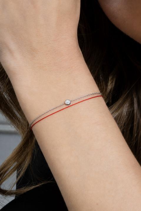 String Bracelet For Women with 0.05ct Round Diamond in White Gold Bezel Setting - Redline - 0++