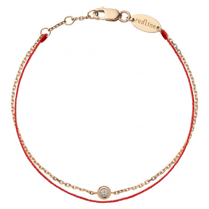 String Bracelet For Women with 0.05ct Round Diamond in Rose Gold Bezel Setting - Redline - 0++