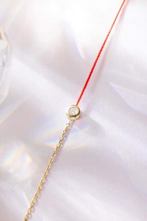 String-Chain Bracelet For Women with 0.05ct Diamond in Yellow Gold Bezel Setting - Redline - 0++