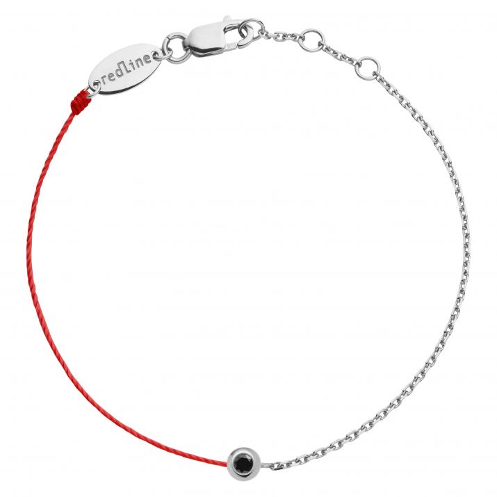 String-Chain Bracelet For Women with 0.05ct Black Diamond in White Gold Bezel Setting - Redline - 0++