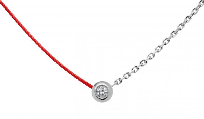 String-Chain Necklace with 0.05ct Diamond in White Gold Bezel Setting - Redline - 0++