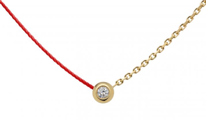 String-Chain Necklace with 0.05ct Diamond in Yellow Gold Bezel Setting - Redline