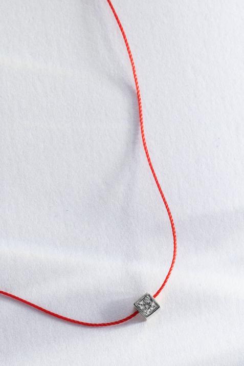 String Necklace For Women with 0.10ct Round Diamond in White Gold Square Setting - Redline - 0++