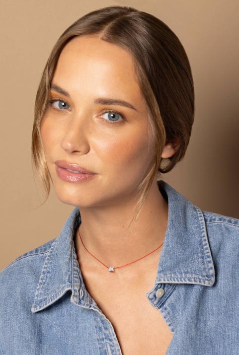 String Necklace For Women with 0.10ct Round Diamond in White Gold Square Setting - Redline - 0++