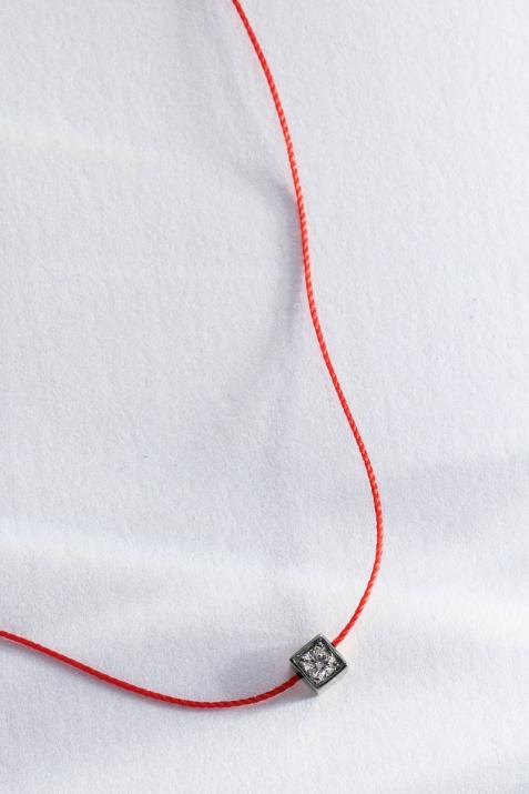 String Necklace For Women with 0.10ct Round Diamond in Black Gold Square Setting - Redline - 0++