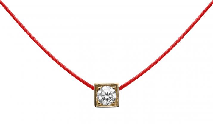 String Necklace For Women with 0.10ct Round Diamond in Yellow Gold Square Setting - Redline - 0++