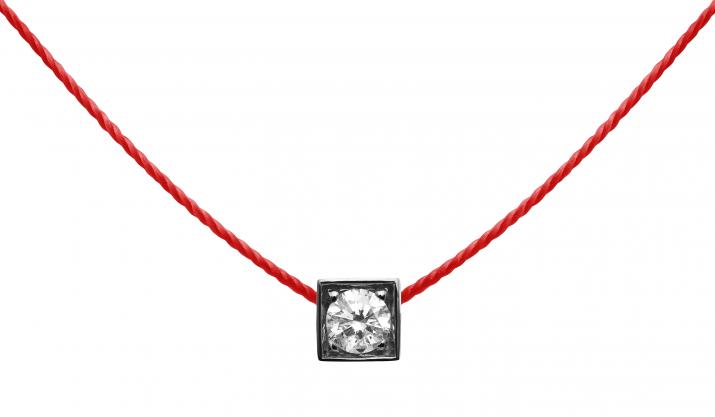 String Necklace For Women with 0.10ct Round Diamond in Black Gold Square Setting - Redline - 0++