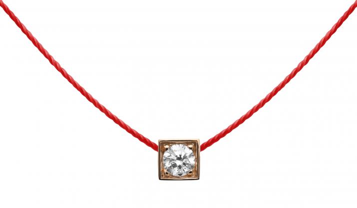 String Necklace For Women with 0.10ct Round Diamond in Rose Gold Square Setting - Redline - 0++
