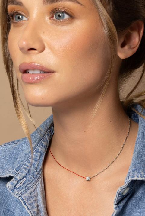 String-Chain Necklace with 0.10ct Round Diamond in Black Gold Square Setting - Redline - 0++