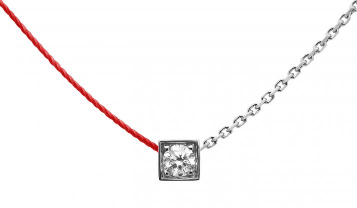 String-Chain Necklace with 0.10ct Round Diamond in White Gold Square Setting - Redline - 0++