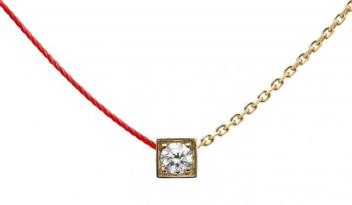 String-Chain Necklace with 0.10ct Round Diamond in Yellow Gold Square Setting - Redline - 0++