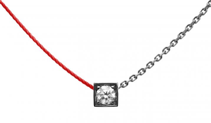 String-Chain Necklace with 0.10ct Round Diamond in Black Gold Square Setting - Redline - 0++