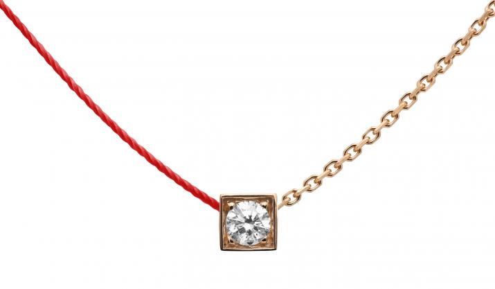 String-Chain Necklace with 0.10ct Round Diamond in Rose Gold Square Setting - Redline - 0++
