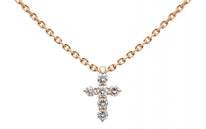 Chain Necklace For Women with 0.20ct Round Diamond in Rose Gold Prong Setting - Redline - 0++