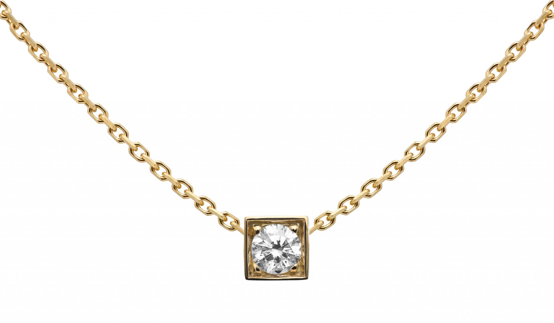 Redline Jewerly Cube Chain Necklace For Women With 0 10ct Round Diamond In Yellow Gold Bezel Setting Redline