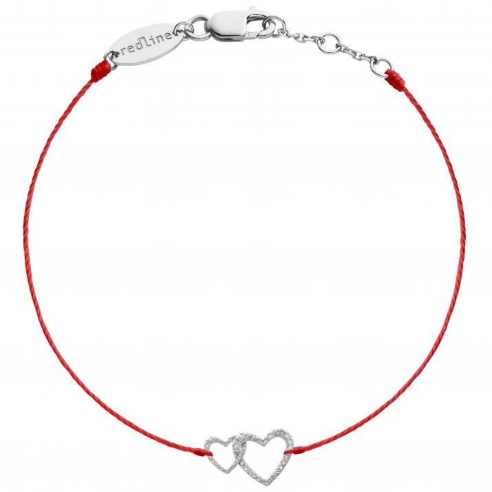 Diamond-paved 2 entwined hearts string bracelet in white gold - Redline - 0++