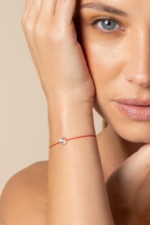 String Bracelet For Women with 0.26ct Round Diamond in Rose Gold Bezel Setting - Redline - 0++