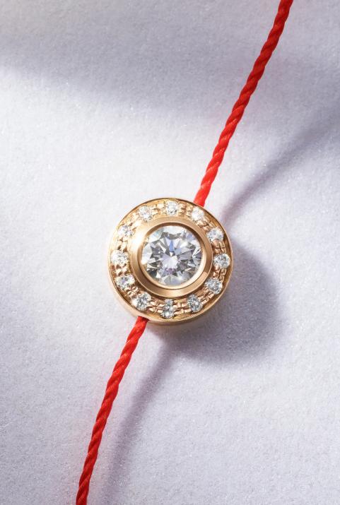 String Bracelet For Women with 0.26ct Round Diamond in Rose Gold Bezel Setting - Redline - 0++