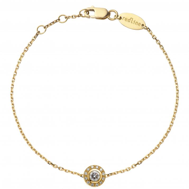Chain Bracelet For Women with 0.26ct Round Diamond in Yellow Gold Bezel Setting - Redline - 0++