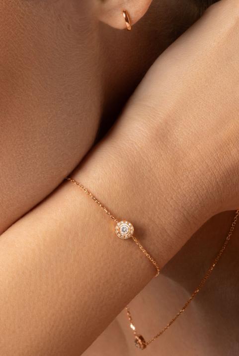 Chain Bracelet For Women with 0.26ct Round Diamond in Rose Gold Bezel Setting - Redline - 0++