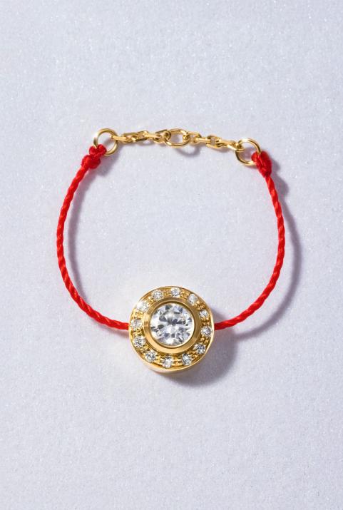 String Ring with 0.26ct Round Diamond in Yellow Gold Bezel Setting - Redline - 0++