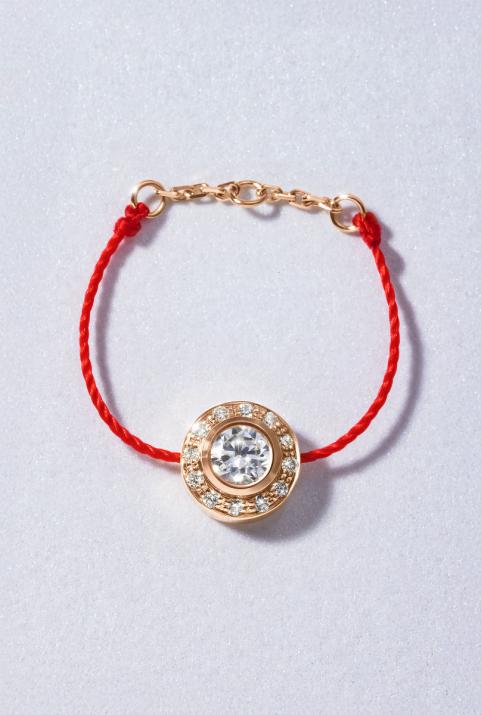 String Ring with 0.26ct Round Diamond in Rose Gold Bezel Setting - Redline - 0++