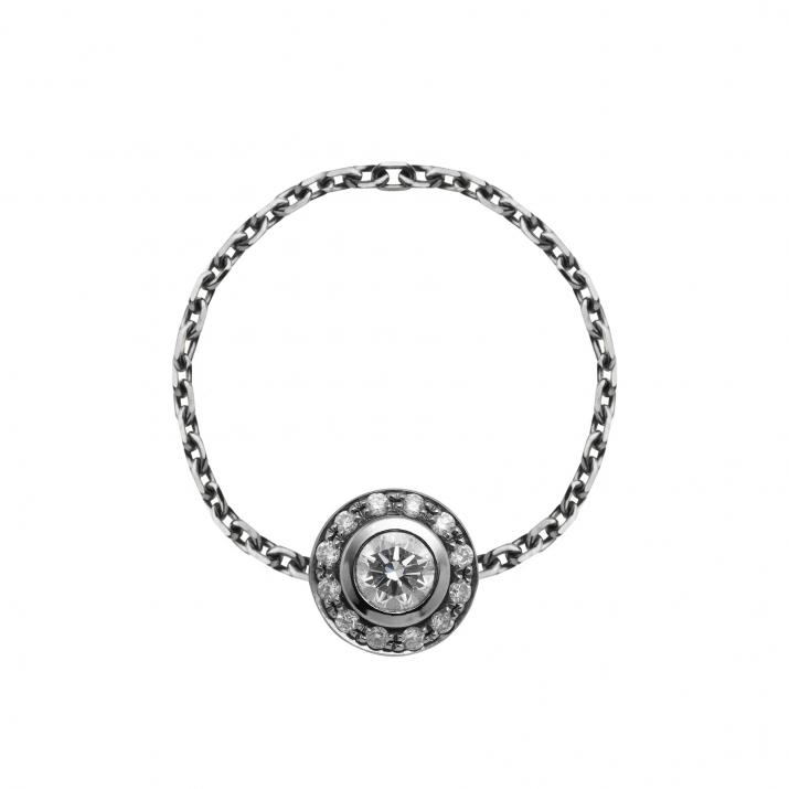 Chain Ring with 0.26ct Round Diamond in Black Gold Bezel Setting - Redline