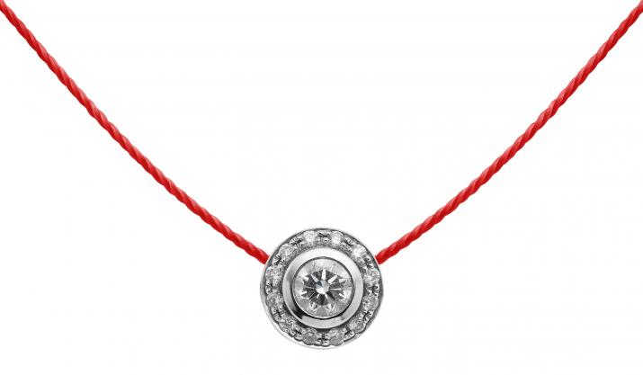 String Necklace For Women with 0.26ct Round Diamond in White Gold Bezel Setting - Redline - 0++