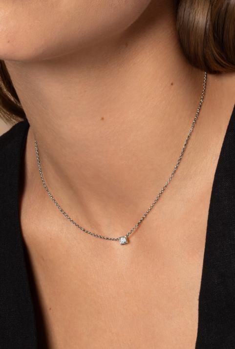 Chain Necklace For Women with 0.10ct Round Diamond in Black Gold Square Setting - Redline - 0++