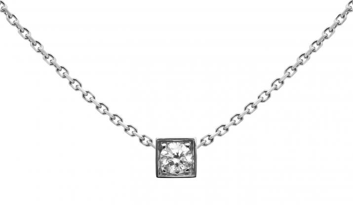 Chain Necklace For Women with 0.10ct Round Diamond in White Gold Square Setting - Redline - 0++