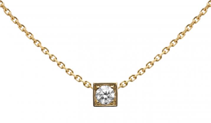 Chain Necklace For Women with 0.10ct Round Diamond in Yellow Gold Square Setting - Redline - 0++