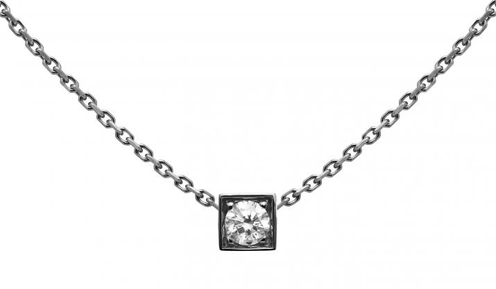 Chain Necklace For Women with 0.10ct Round Diamond in Black Gold Square Setting - Redline - 0++