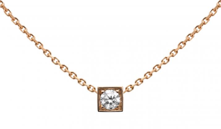 Chain Necklace For Women with 0.10ct Round Diamond in Rose Gold Square Setting - Redline - 0++
