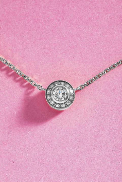 Chain Necklace For Women with 0.26ct Round Diamond in White Gold Bezel Setting - Redline - 0++